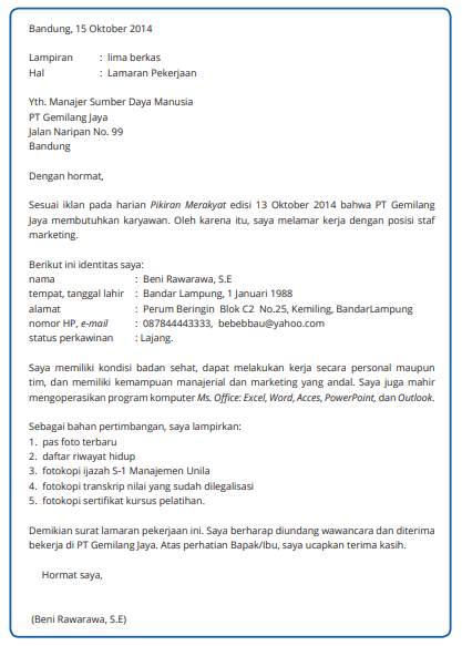 Contoh Surat Lamaran Kerja yang Baik dan Benar