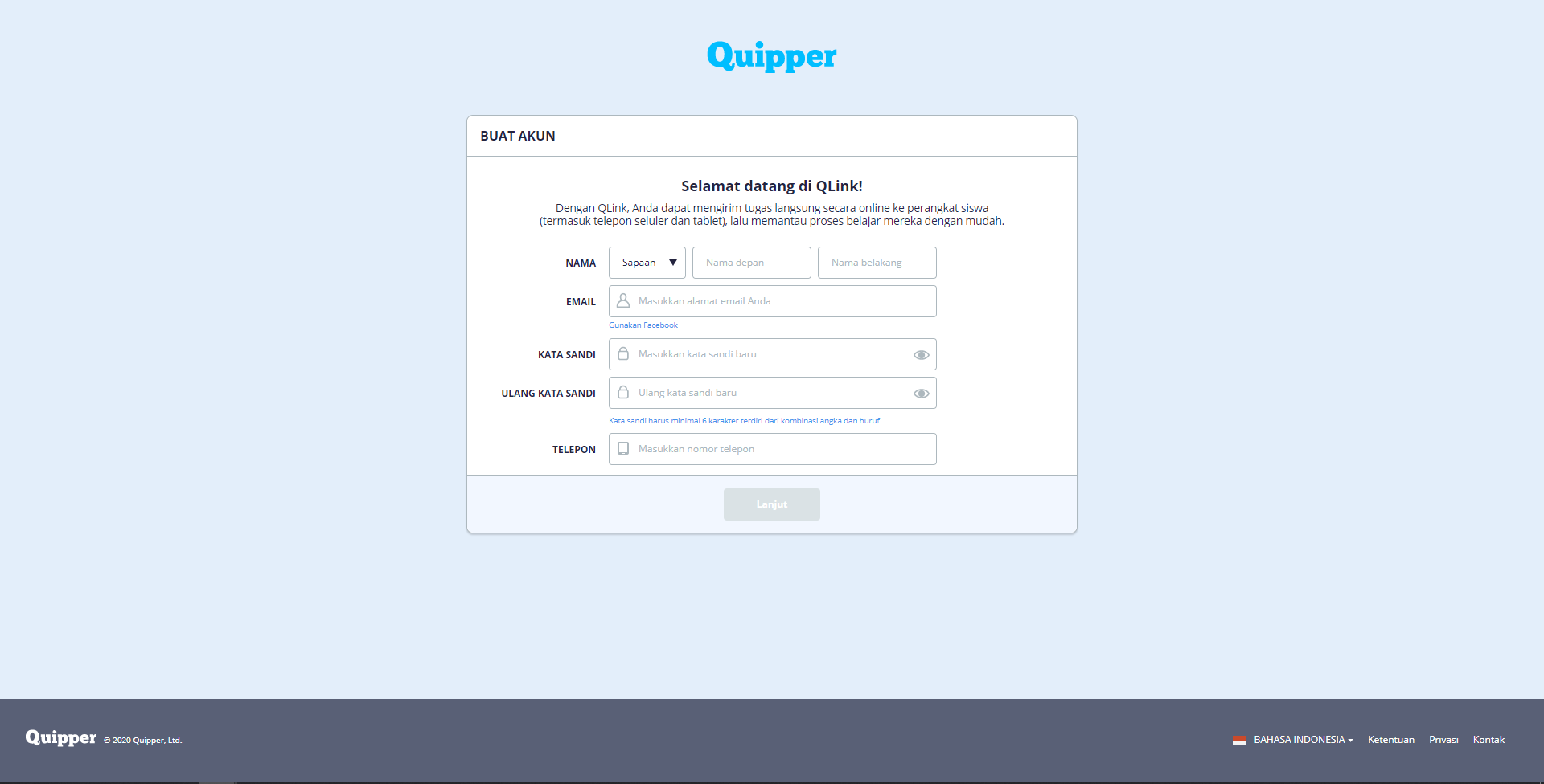 buat akun quipper school