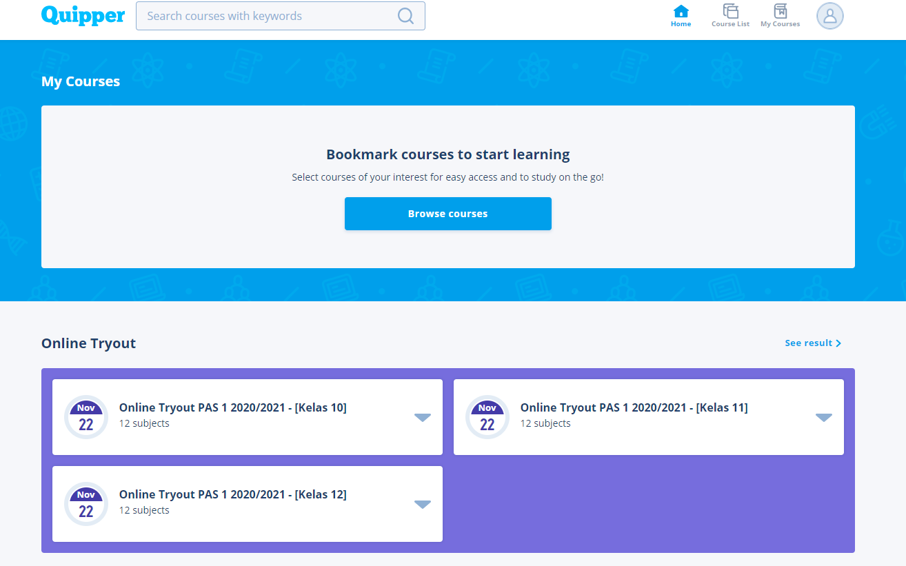 Tryout Online Gratis PAS 2020 website