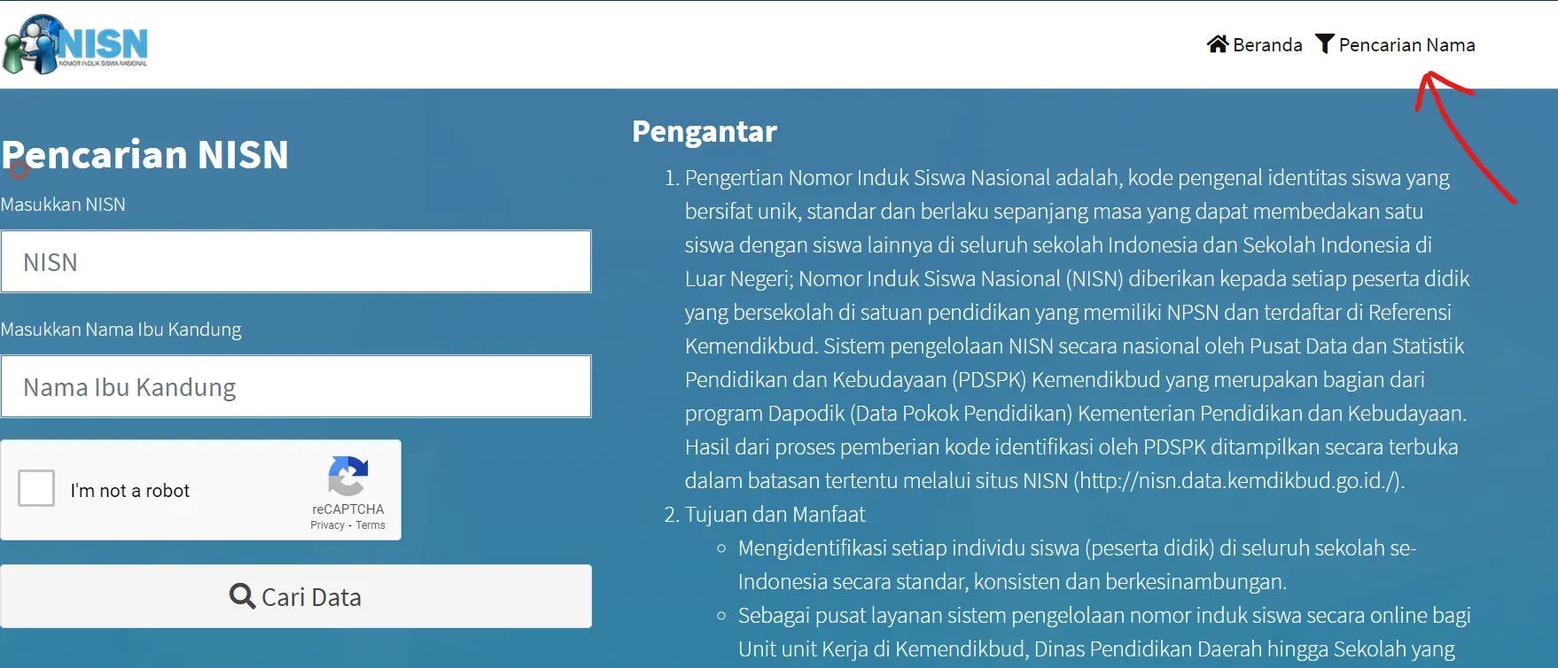 pencarian nama NISN