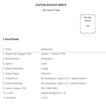 Contoh cv beasiswa