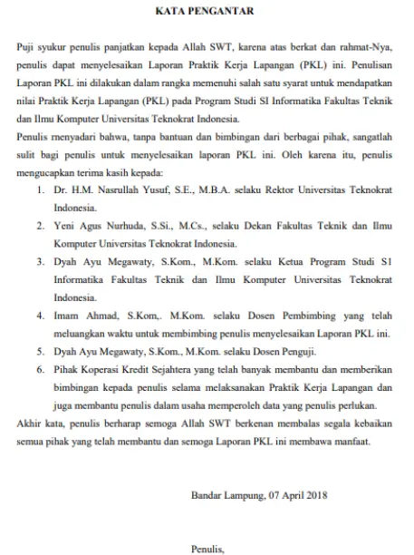 Contoh Kata Pengantar Laporan