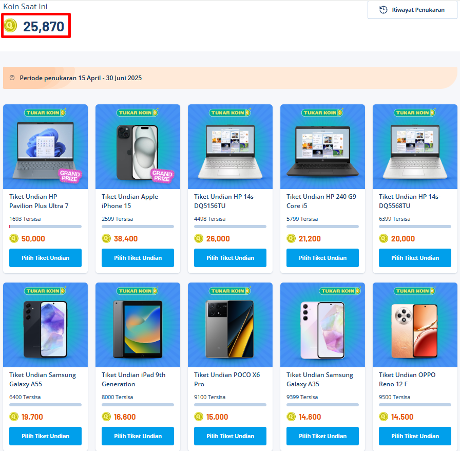 Pastikan koin kamu cukup untuk ditukar tiket undian